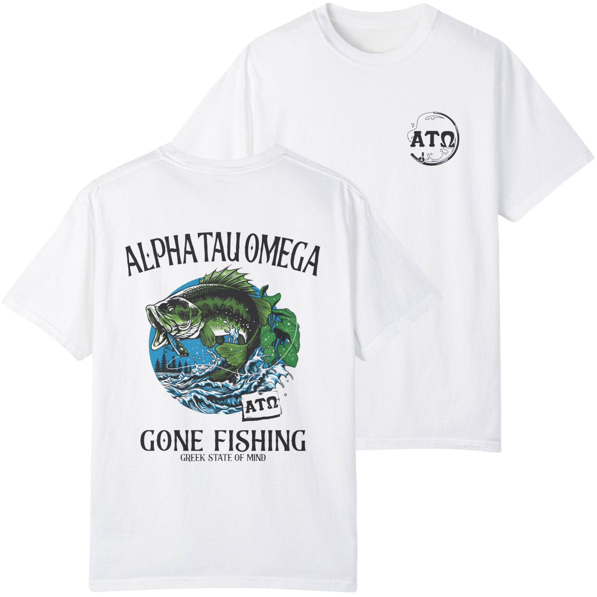 White Alpha Tau Omega Graphic T-Shirt | Gone Fishing