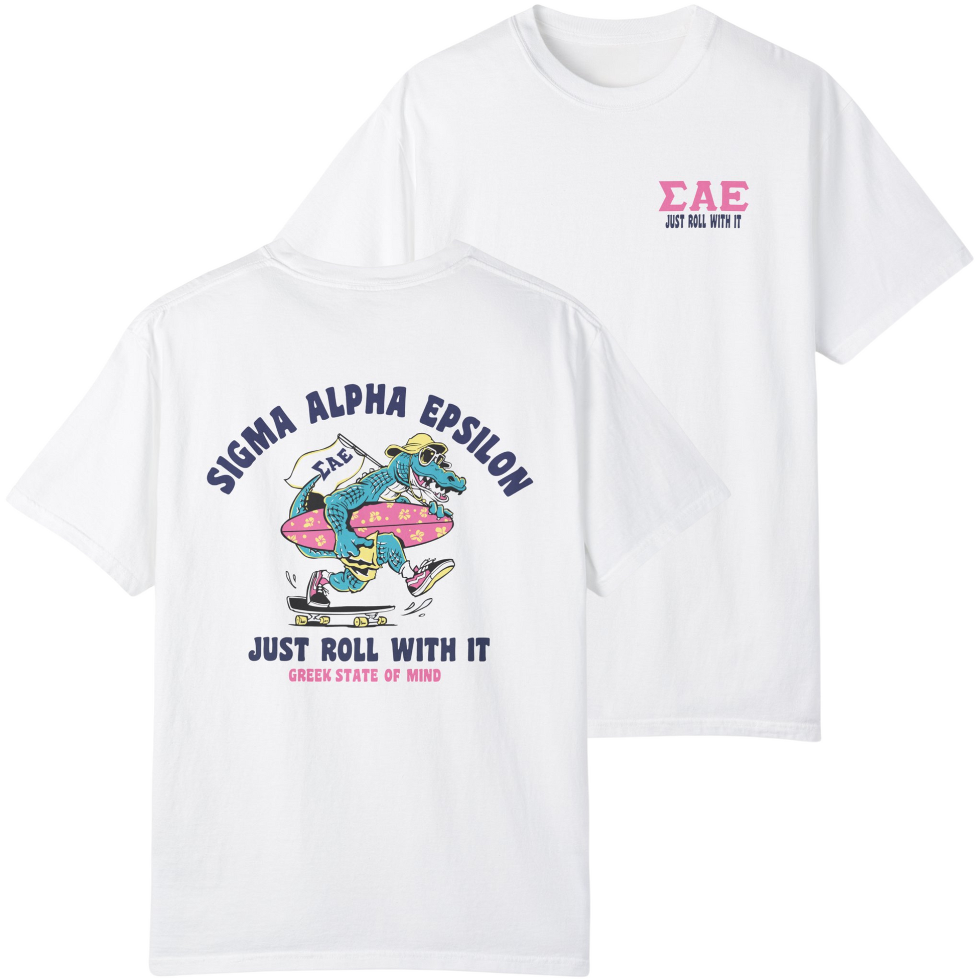 white Sigma Alpha Epsilon Graphic T-Shirt | Alligator Skater