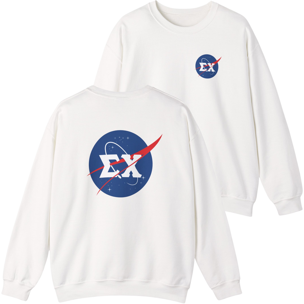 White sweatshirts with NASA logo on a white background