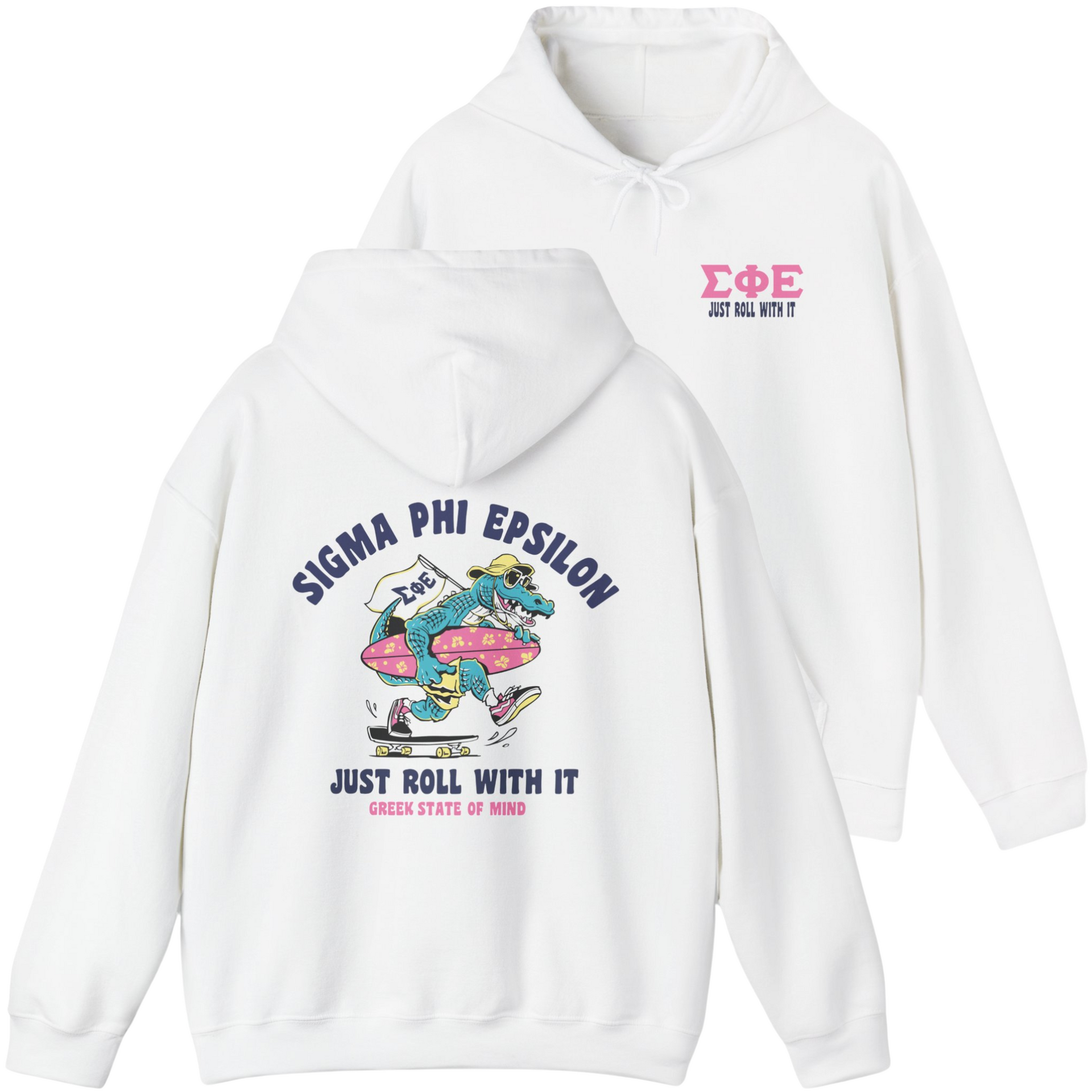 White Sigma Phi Epsilon Graphic Hoodie | Alligator Skater