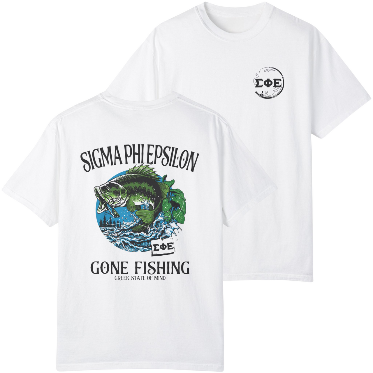White Sigma Phi Epsilon Graphic T-Shirt | Gone Fishing