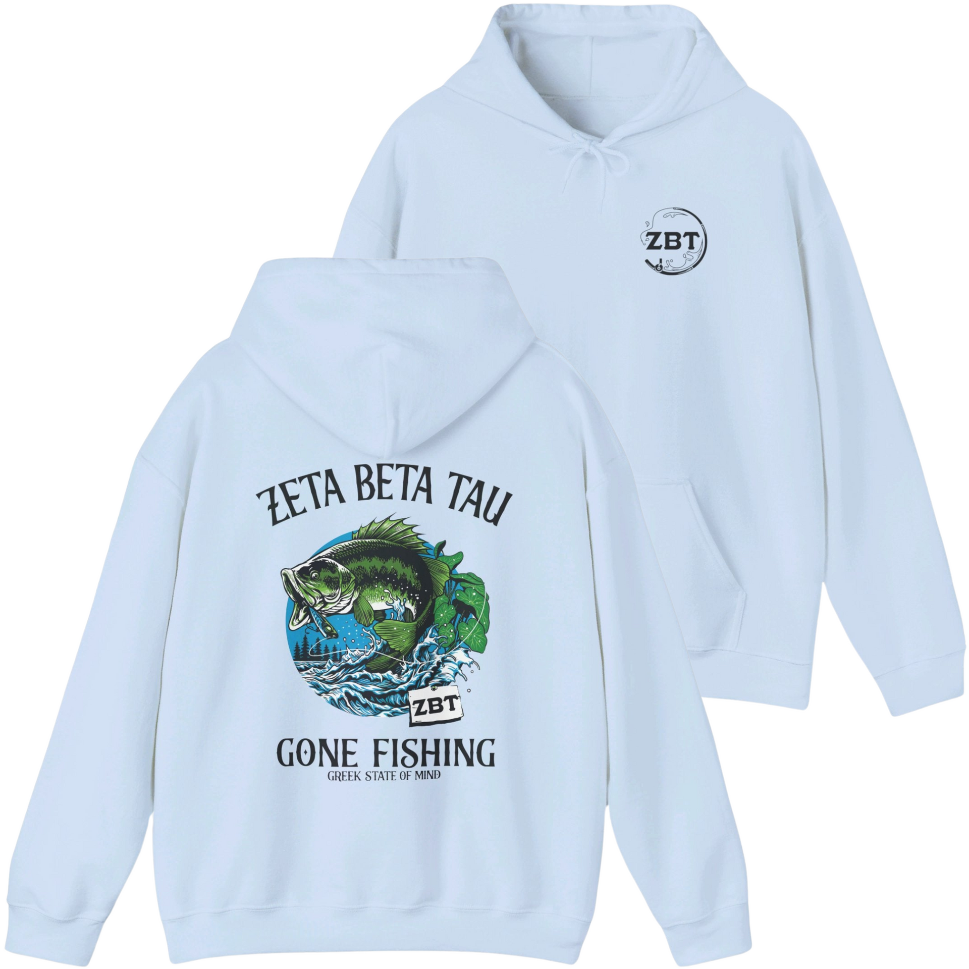 sky blue Zeta Beta Tau Graphic Hoodie | Gone Fishing