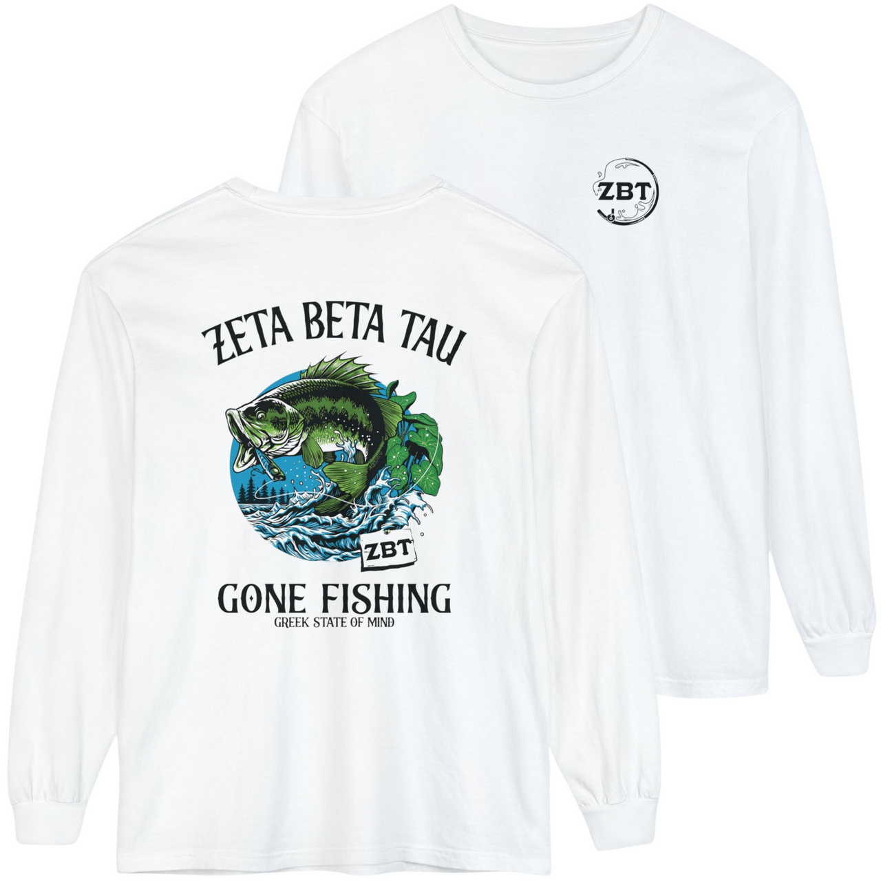 white Zeta Beta Tau Graphic Long Sleeve | Gone Fishing