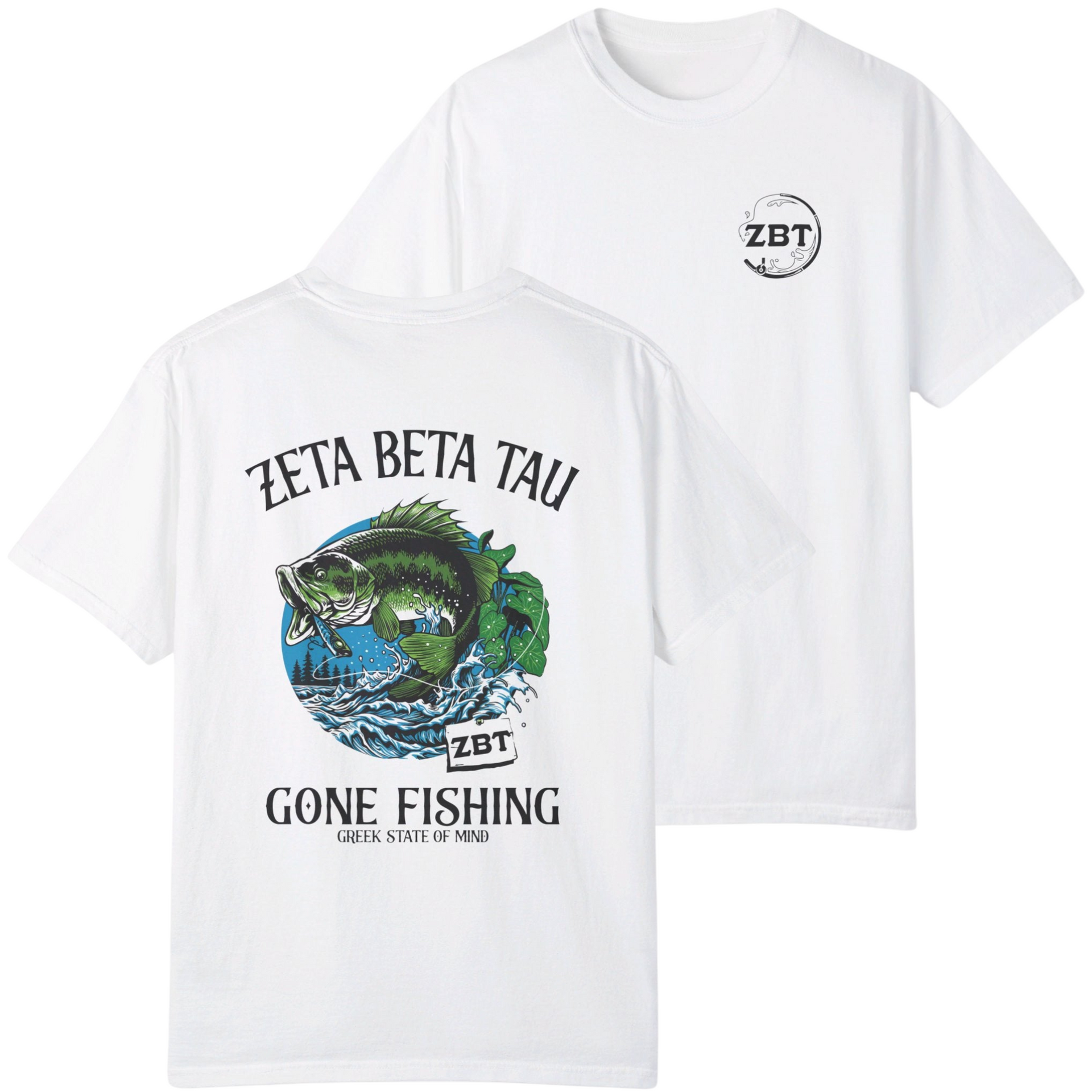 white Zeta Beta Tau Graphic T-Shirt | Gone Fishing