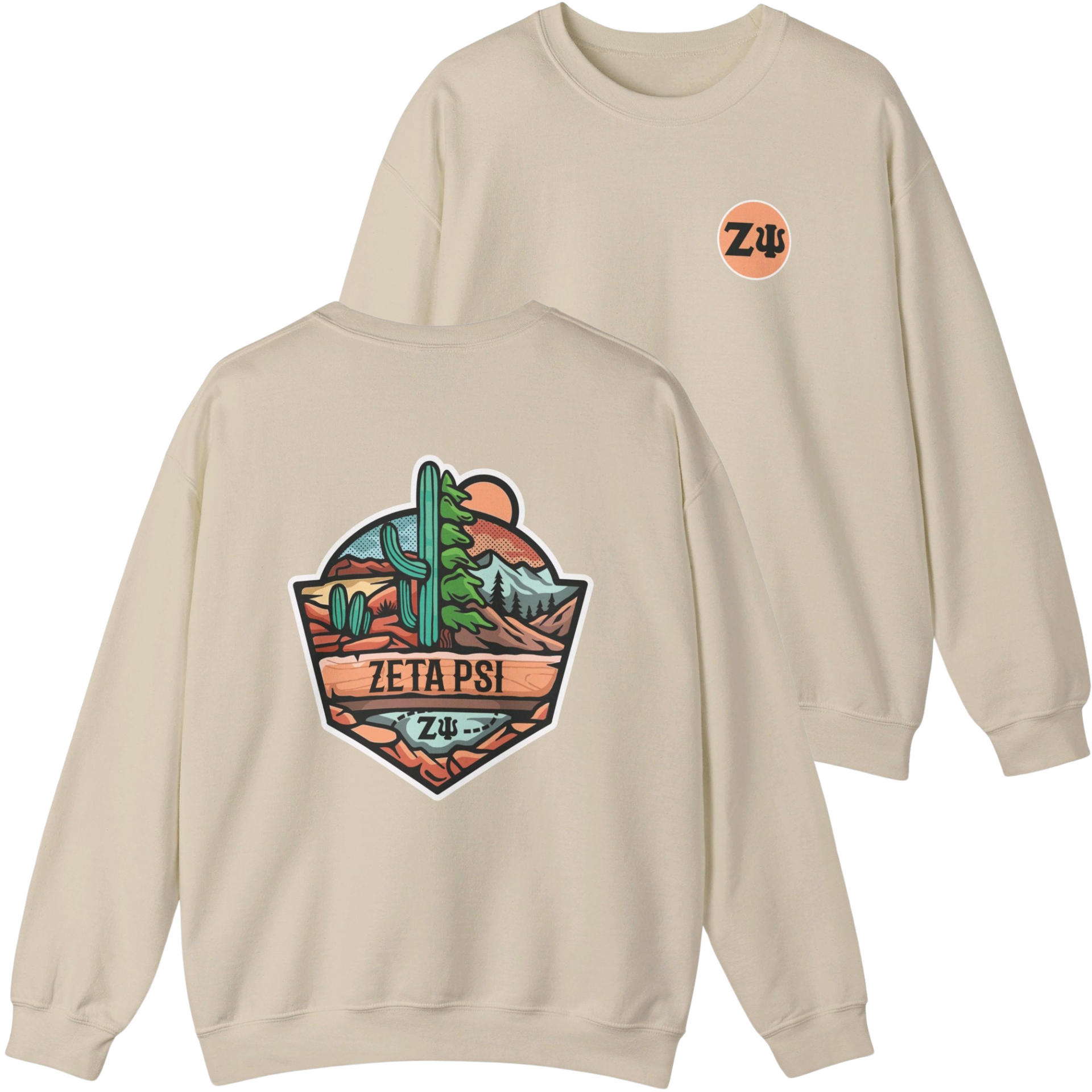 ivory Zeta Psi Graphic Crewneck Sweatshirt | Desert Mountains