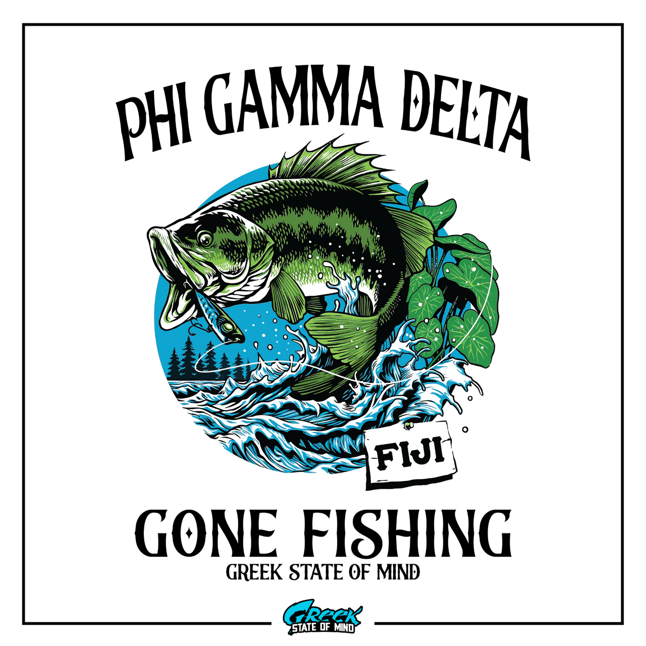 a fish with a caption that reads, phi gama delta gone fishing