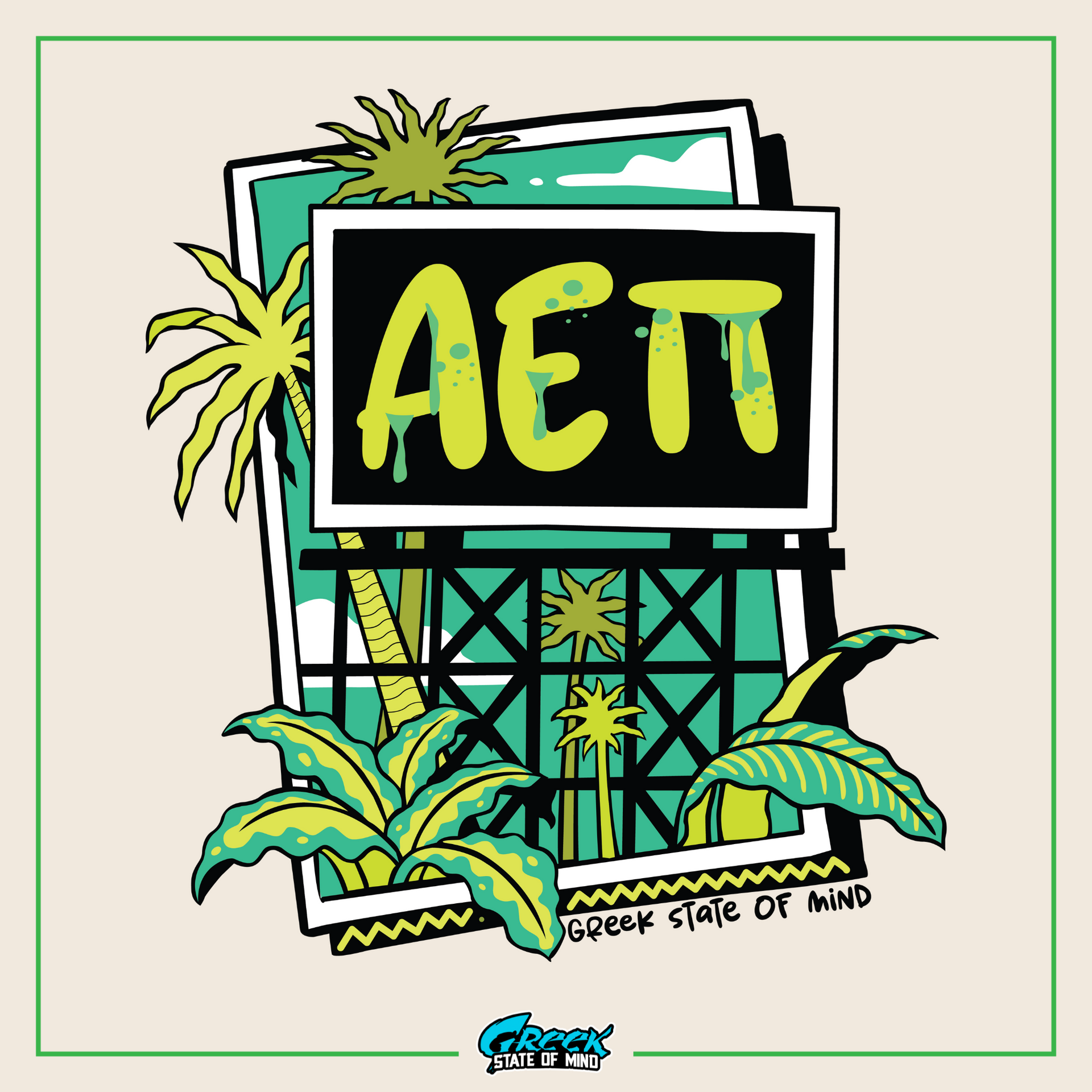 a poster with a palm tree and a sign that says act