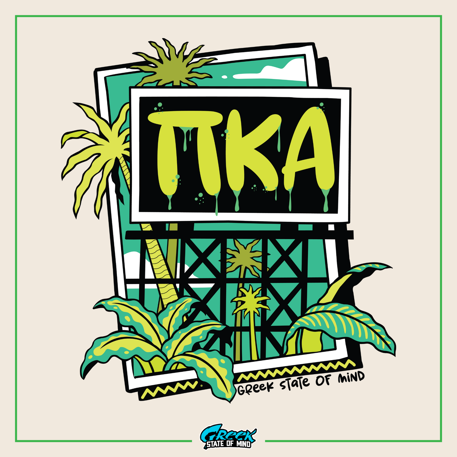 a tka sign with a palm tree in the background