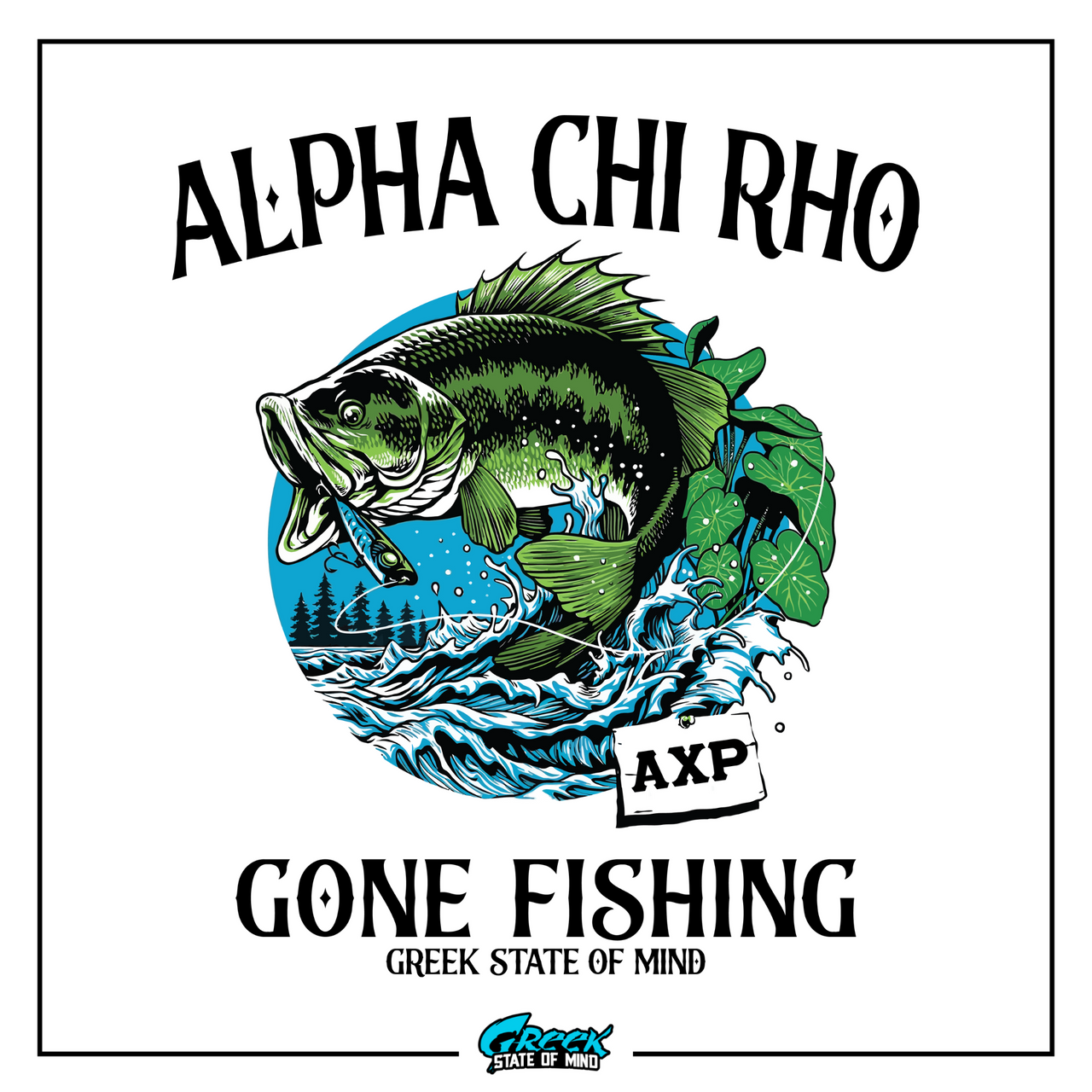 a fish with a caption that reads, alpha chi rho gone fishing