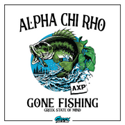 a fish with a caption that reads, alpha chi rho gone fishing