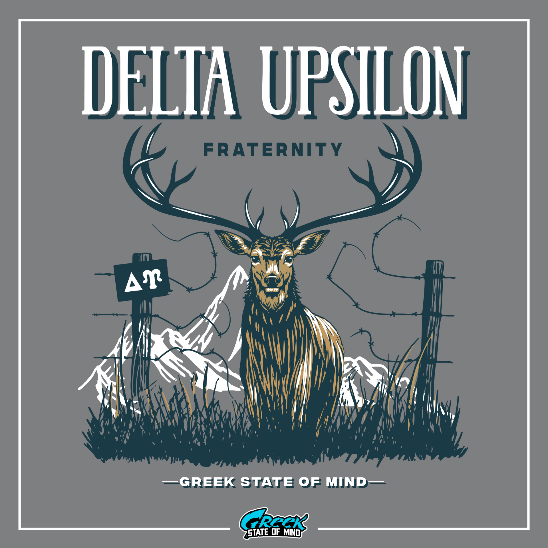 a t - shirt with a deer and a sign that says delta upsilon