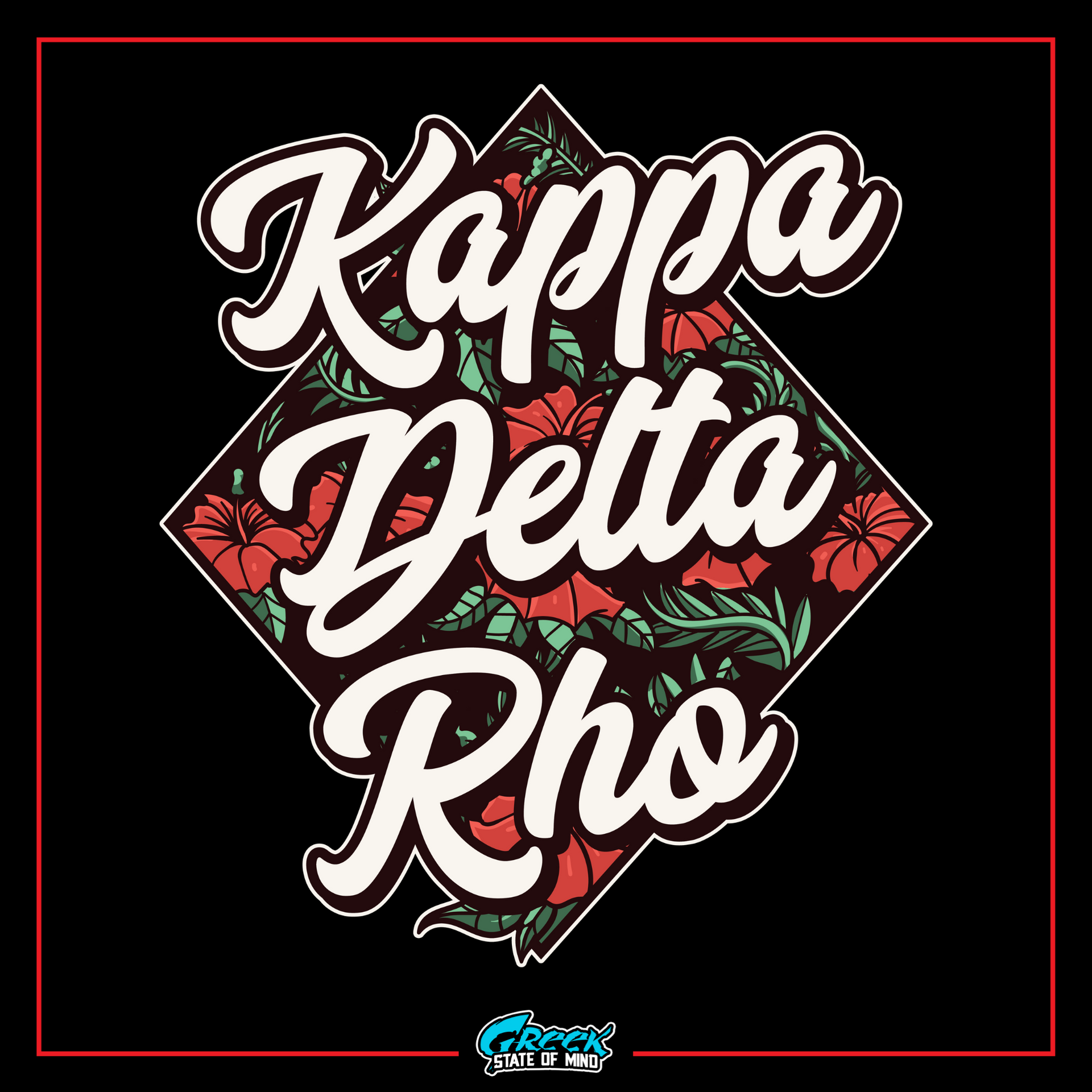 a black and red poster with the words kapa delta rho