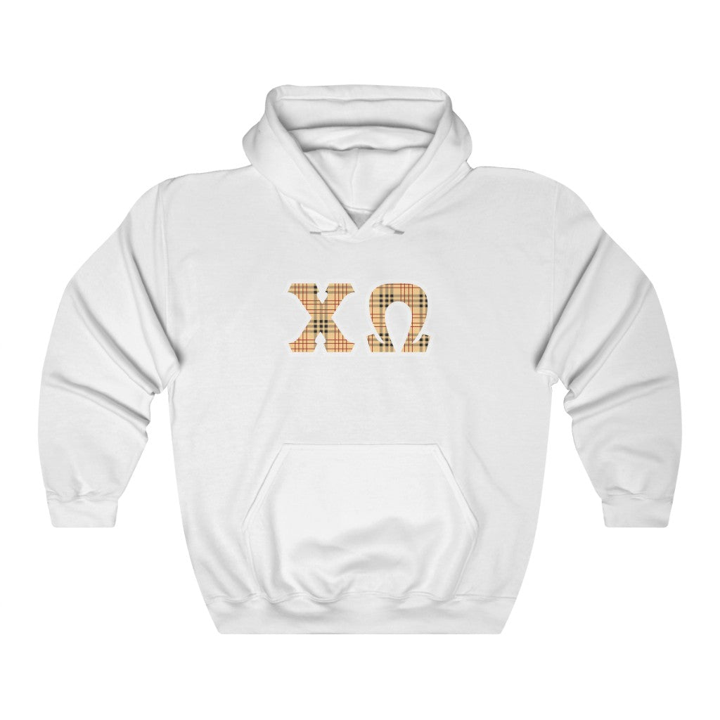 Chi Omega Printed Letters | Nova Plaid Print Hoodie