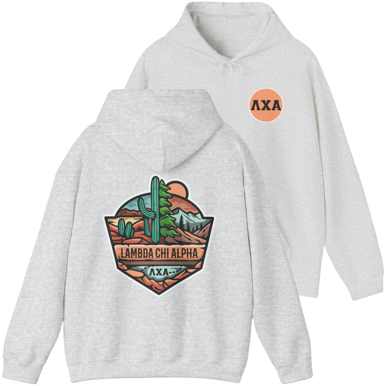 Grey Lambda Chi Alpha Graphic Hoodie | Desert Mountains