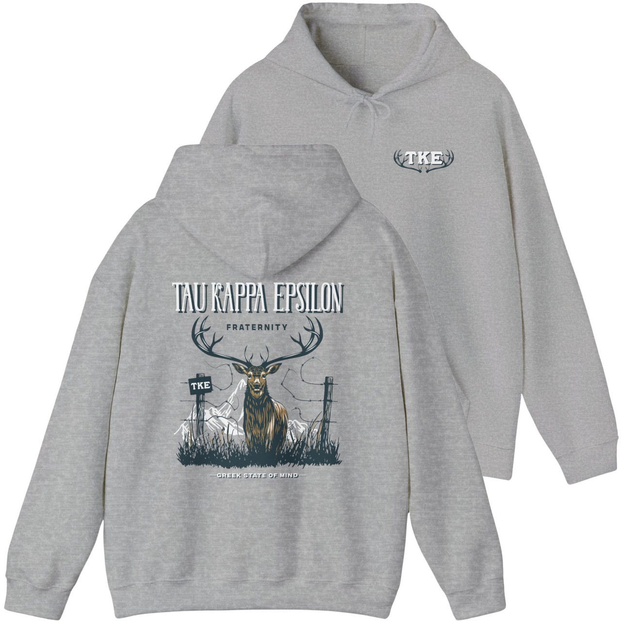 Grey Tau Kappa Epsilon Graphic Hoodie | Big Buck