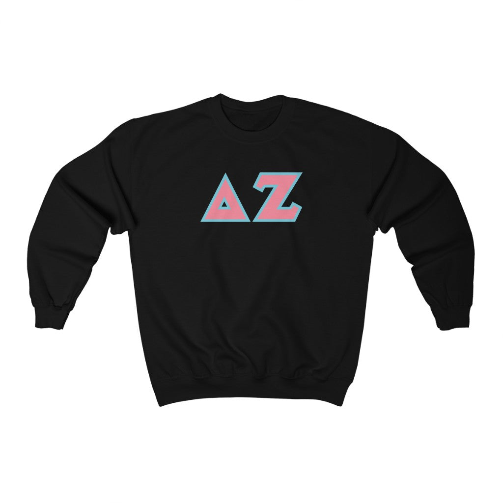 Delta Zeta Printed Letters | Pink & Cyan Border Crewneck