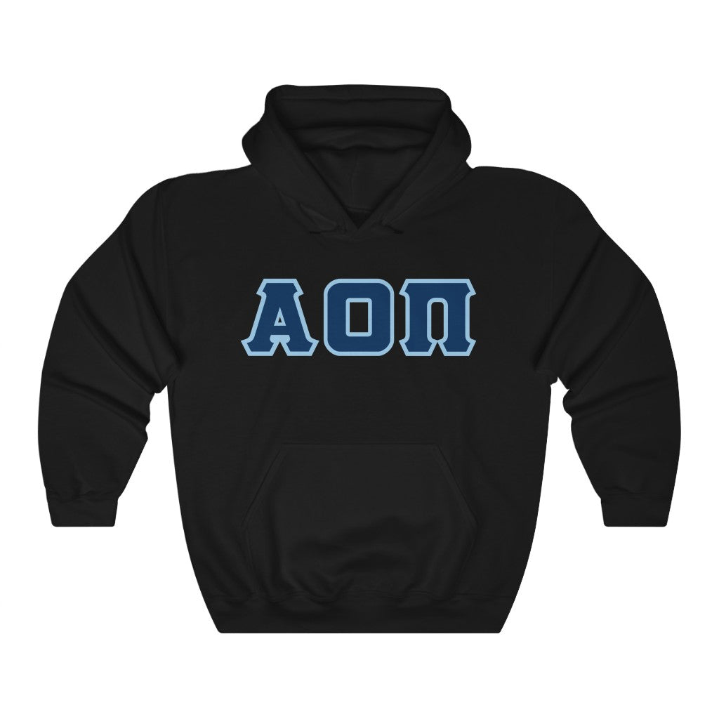 AOII Printed Letters | Navy with L Blue Border Hoodie