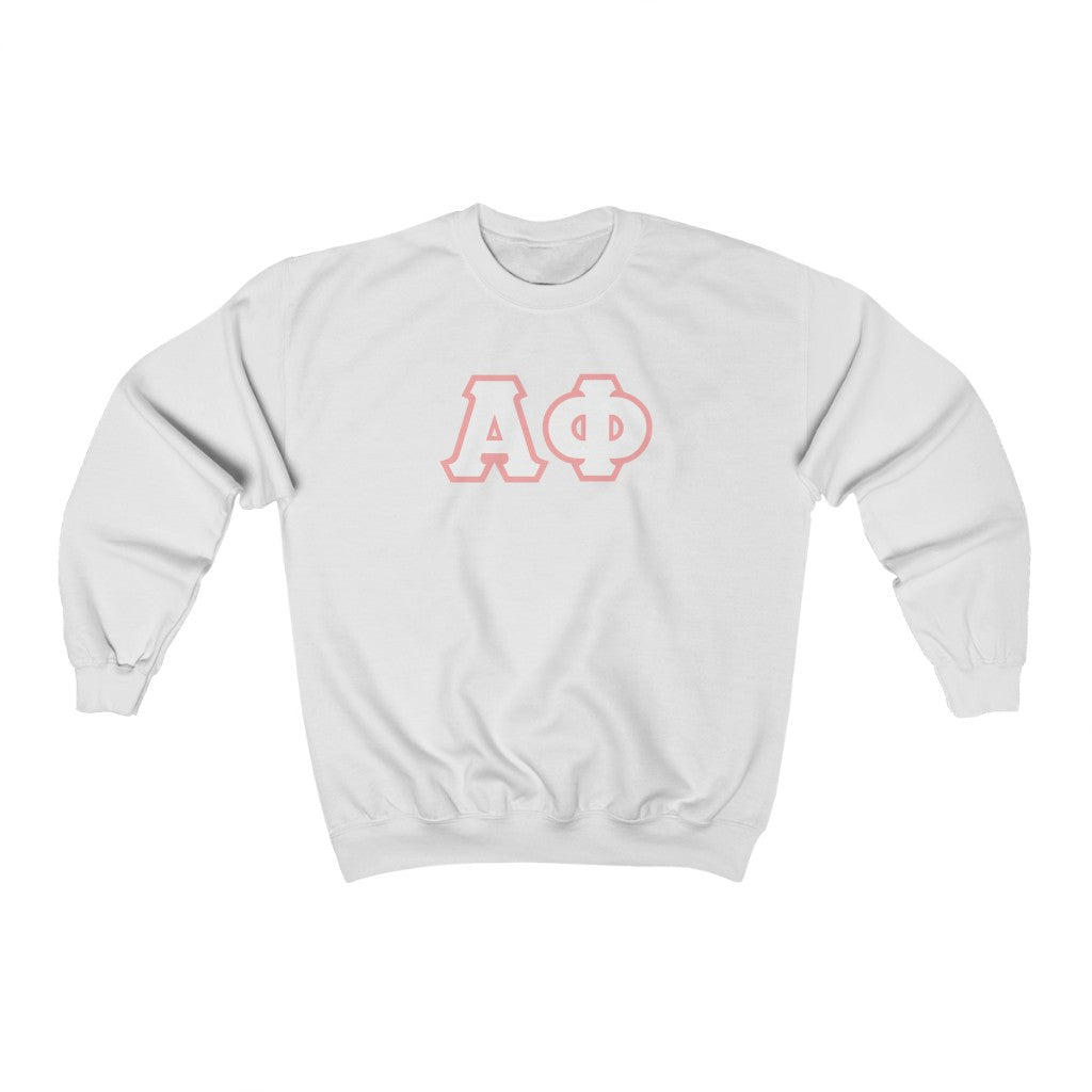 Alpha Phi Printed Letters | White & Pink Border Crewneck