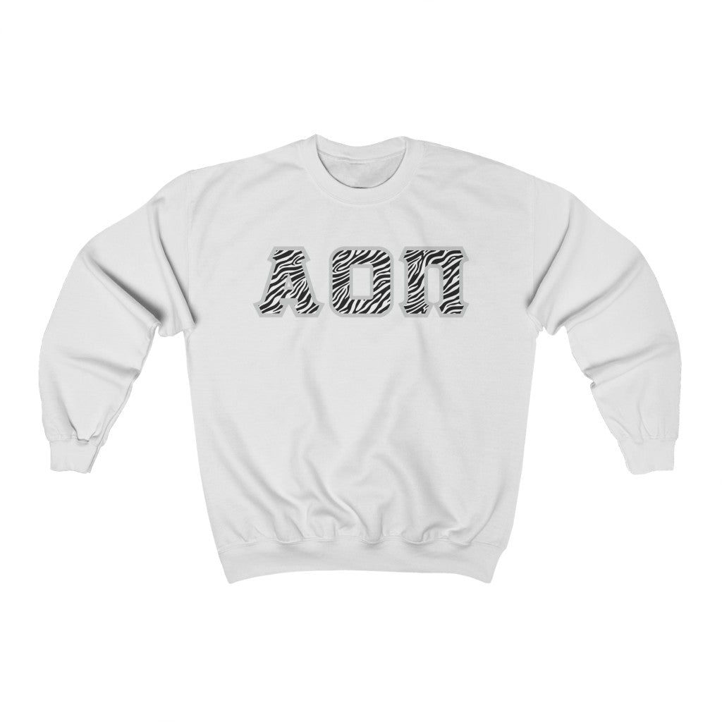 Alpha Omicron Pi Printed Letters | Zebra Print Crewneck