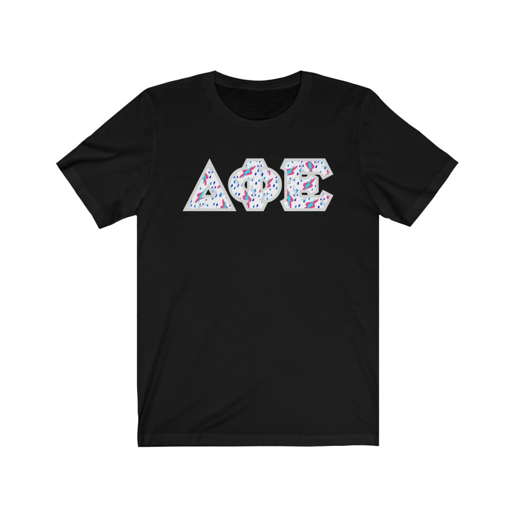 Delta Phi Epsilon Printed Letters | Bayside White T-Shirt