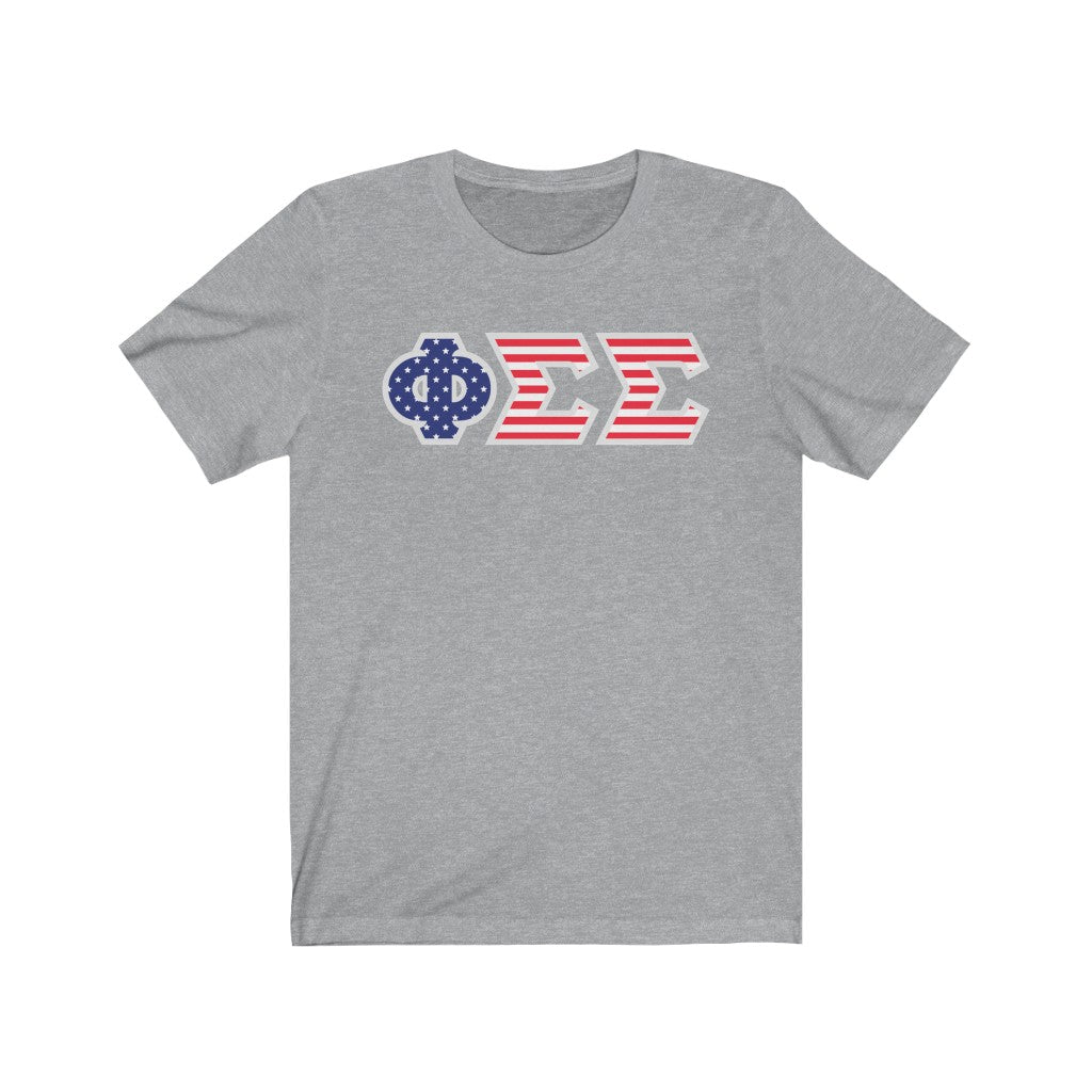 Phi Sigma Sigma Printed Letters | American Flag T-Shirt