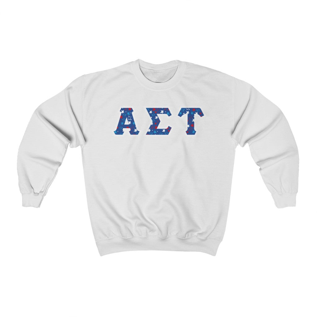 Alpha Sigma Tau Printed Letters | USA Stars Crewnecks