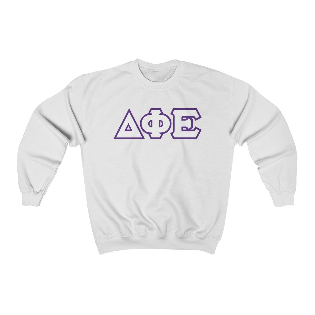 DPhiE Printed Letters | White with Purple Border Crewneck