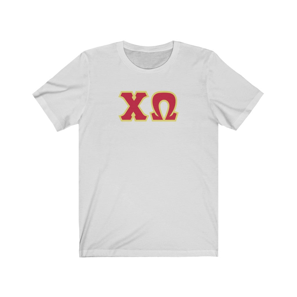 Chi Omega Print Letters | Cardinal & Straw Border T-Shirt
