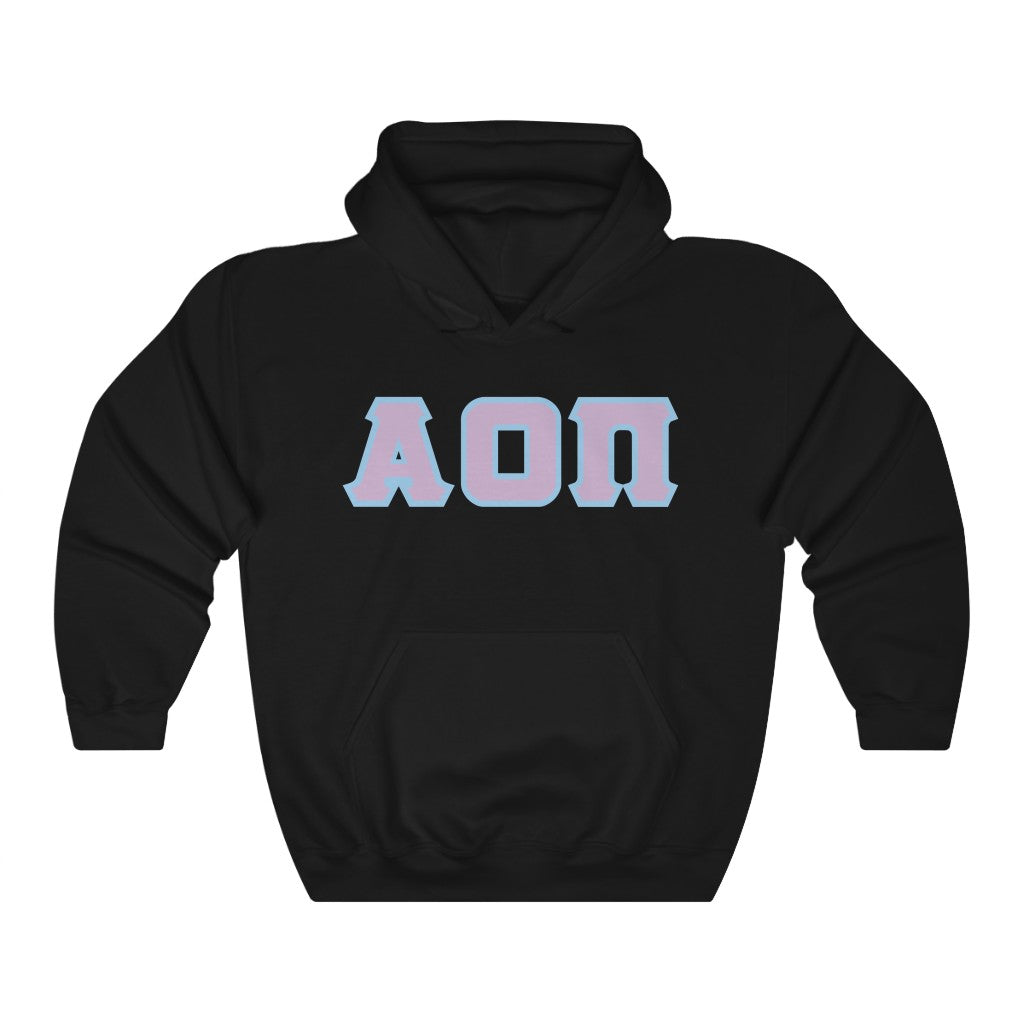 AOII Printed Letters | Lavender with L Blue Border Hoodie