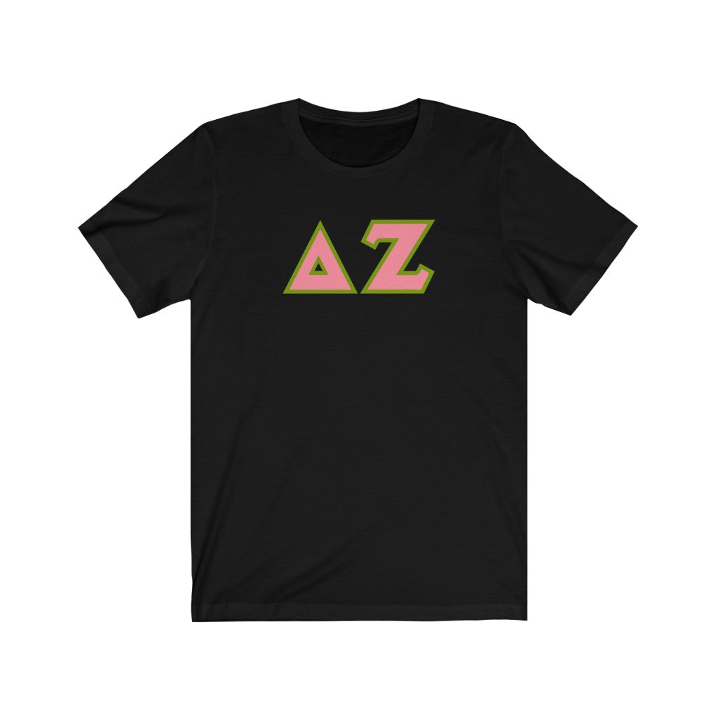 Delta Zeta Printed Letters | Pink & Green Border T-Shirt