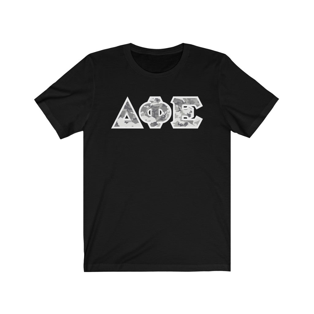 Delta Phi Epsilon Printed Letters | Winter Camo T-Shirt