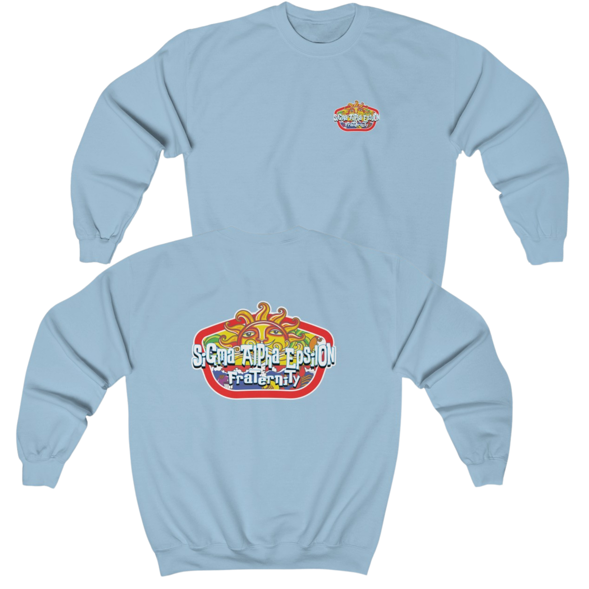 Light Blue Sigma Alpha Epsilon Graphic Crewneck Sweatshirt | Summer Sol | Sigma Alpha Epsilon Clothing and Merchandise