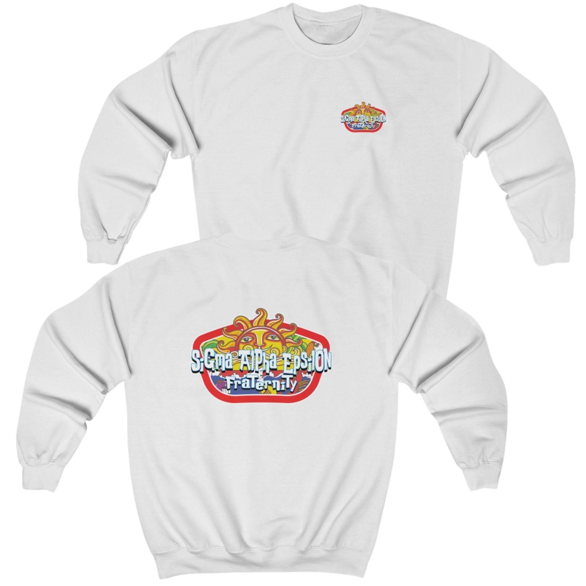 White Sigma Alpha Epsilon Graphic Crewneck Sweatshirt | Summer Sol | Sigma Alpha Epsilon Clothing and Merchandise