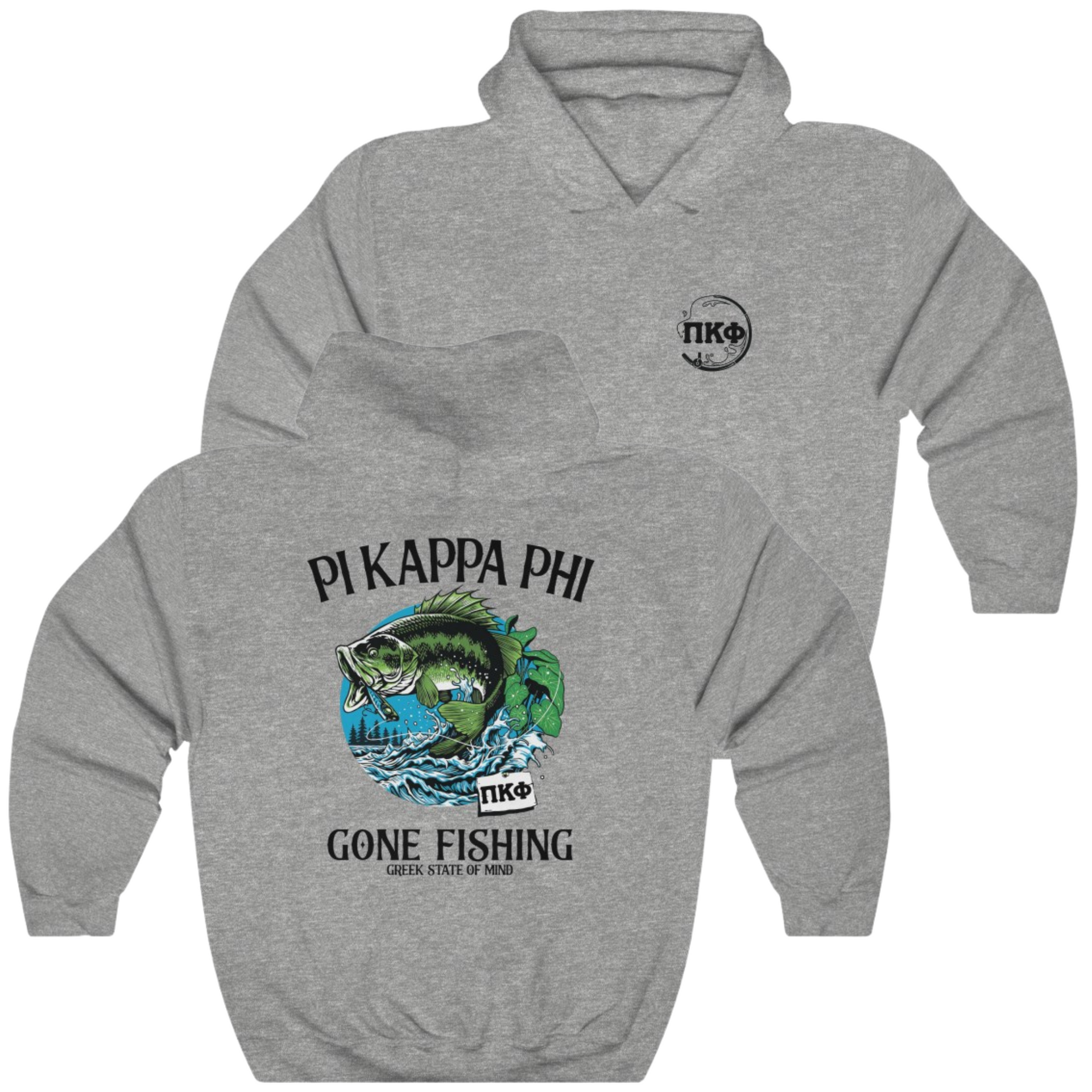 Grey Pi Kappa Phi Graphic Hoodie | Gone Fishing | Pi Kappa Phi Apparel and Merchandise 
