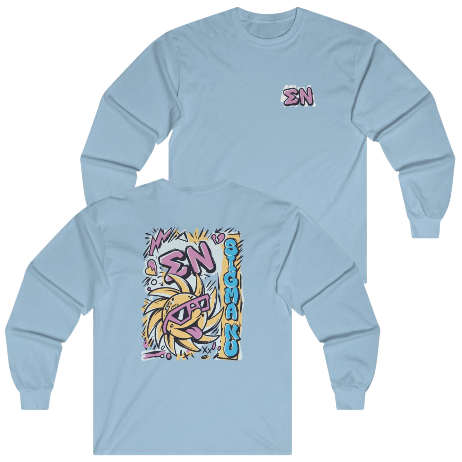 Light Blue Sigma Nu Graphic Long Sleeve | Fun in the Sun | Sigma Nu Clothing, Apparel and Merchandise