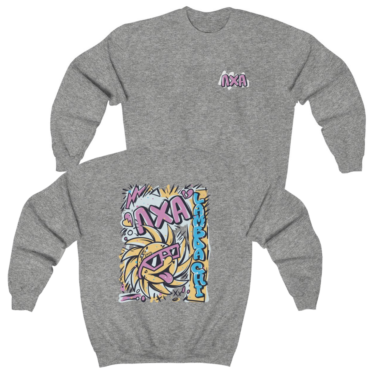 Grey Lambda Chi Alpha Graphic Crewneck Sweatshirt | Fun in the Sun | Lambda Chi Alpha Fraternity Apparel 