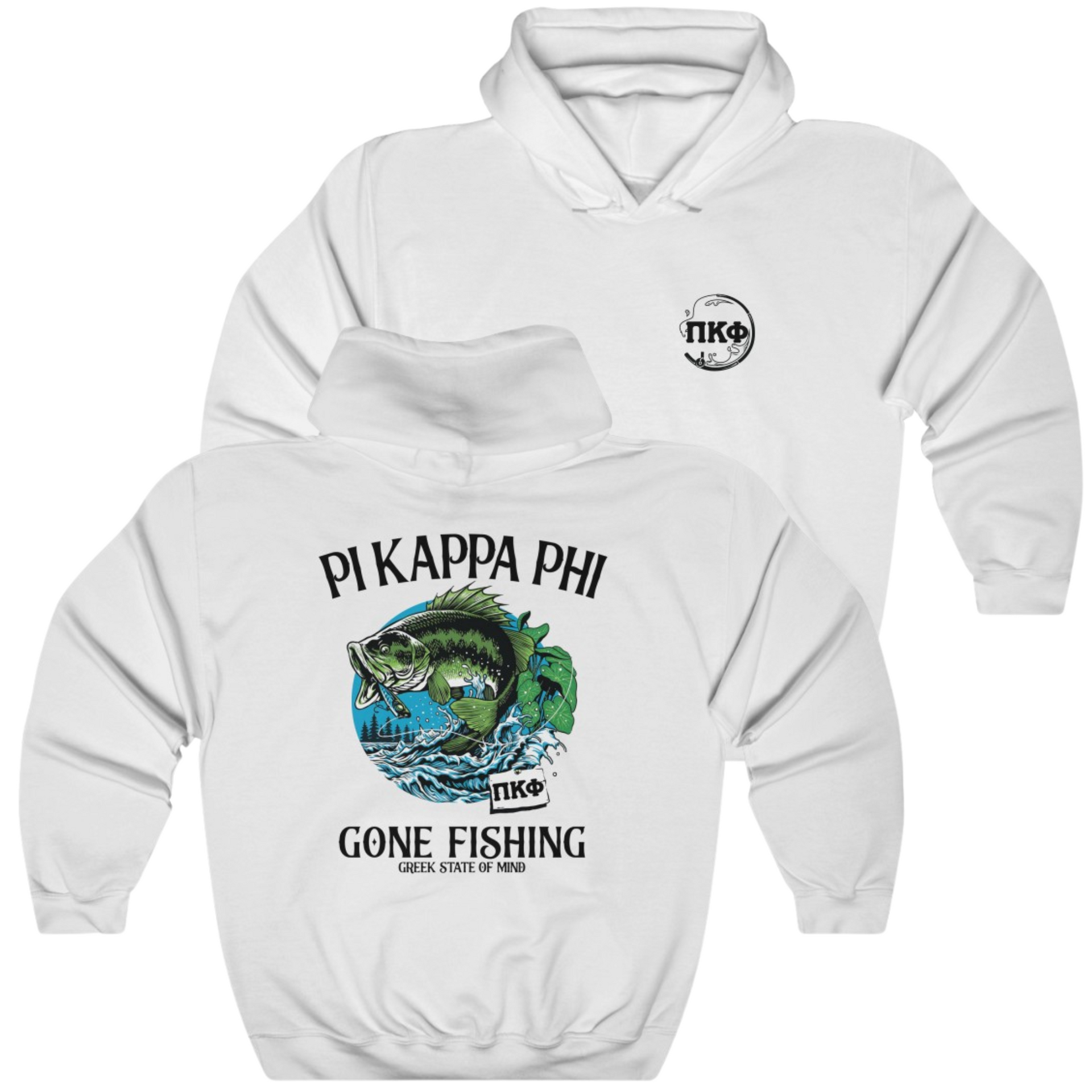 white Pi Kappa Phi Graphic Hoodie | Gone Fishing | Pi Kappa Phi Apparel and Merchandise 