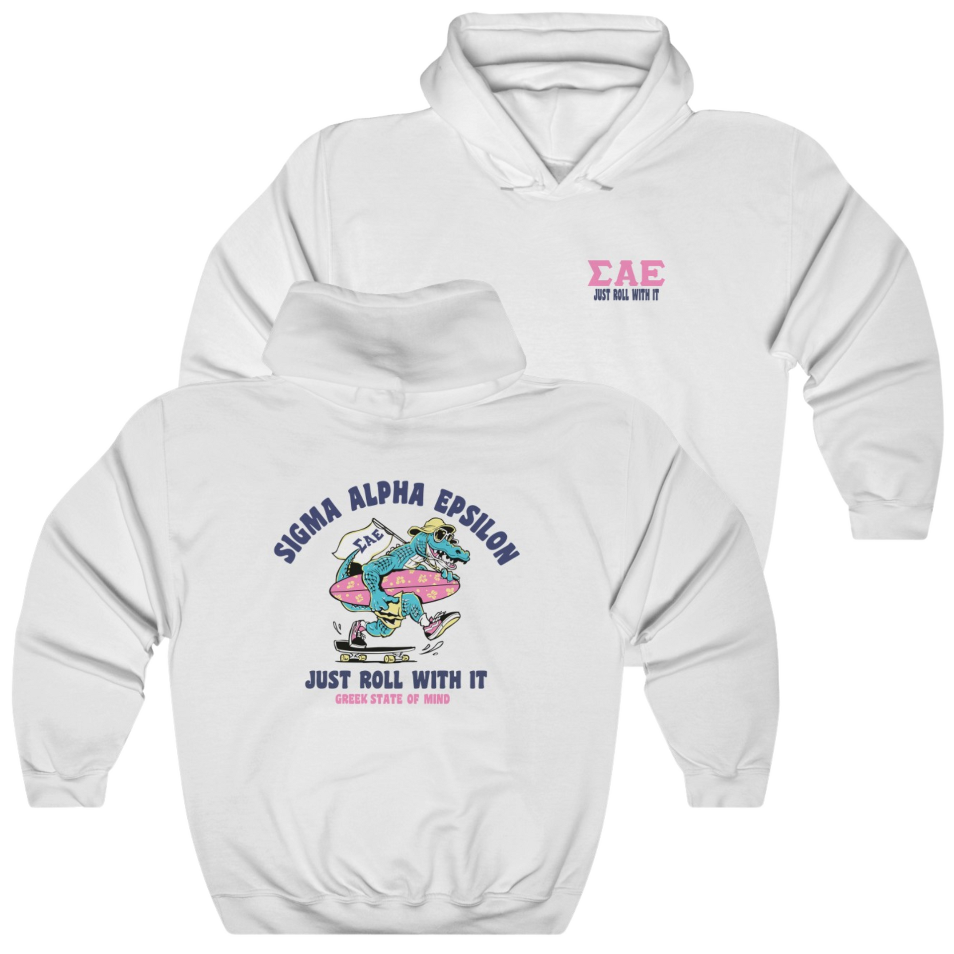 White Sigma Alpha Epsilon Graphic Hoodie | Alligator Skater | Sigma Alpha Epsilon Clothing and Merchandise