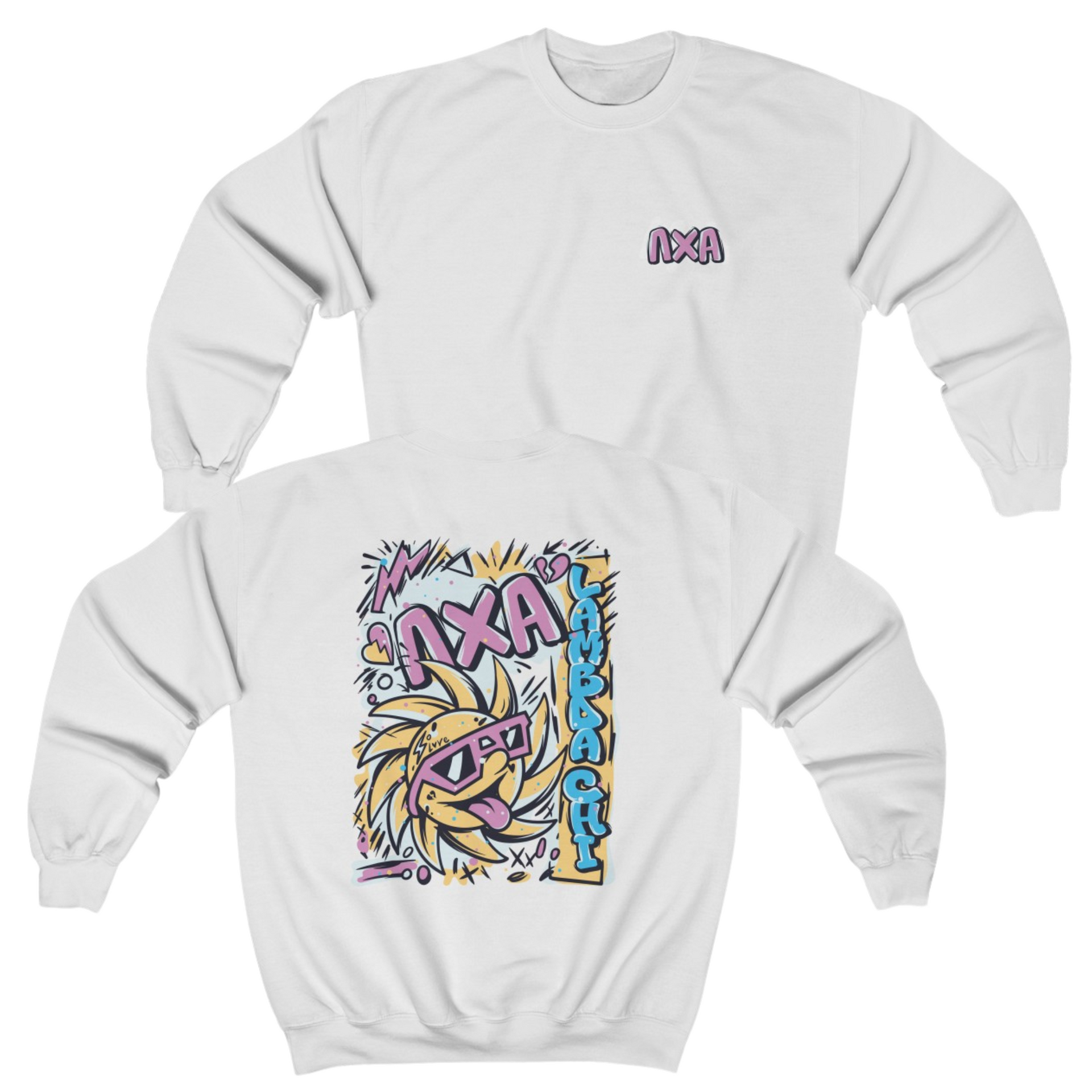 White Lambda Chi Alpha Graphic Crewneck Sweatshirt | Fun in the Sun | Lambda Chi Alpha Fraternity Apparel 