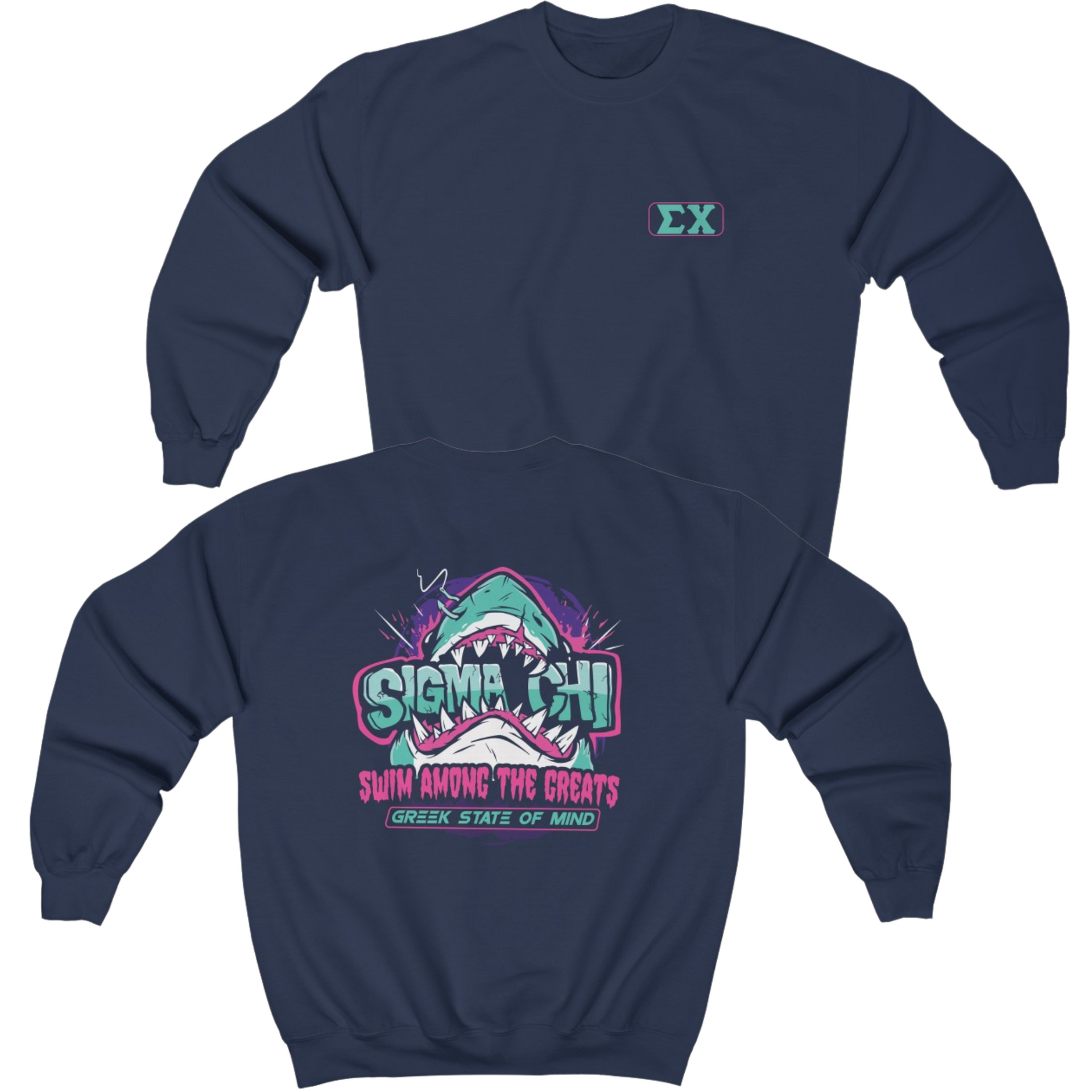 Navy Sigma Chi Graphic Crewneck Sweatshirt | The Deep End | Sigma Chi Fraternity Merch House