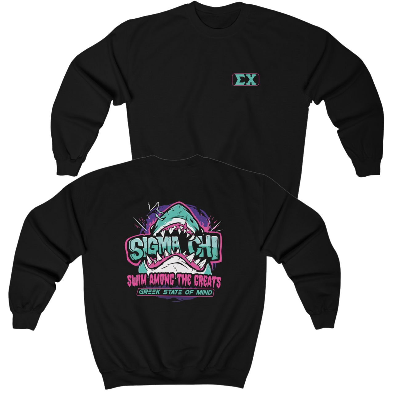 Black Sigma Chi Graphic Crewneck Sweatshirt | The Deep End | Sigma Chi Fraternity Merch House