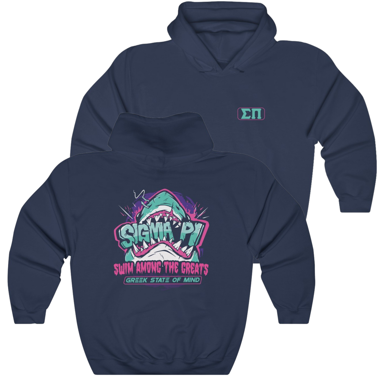 Navy Sigma Pi Graphic Hoodie | The Deep End | Sigma Pi Apparel and Merchandise 