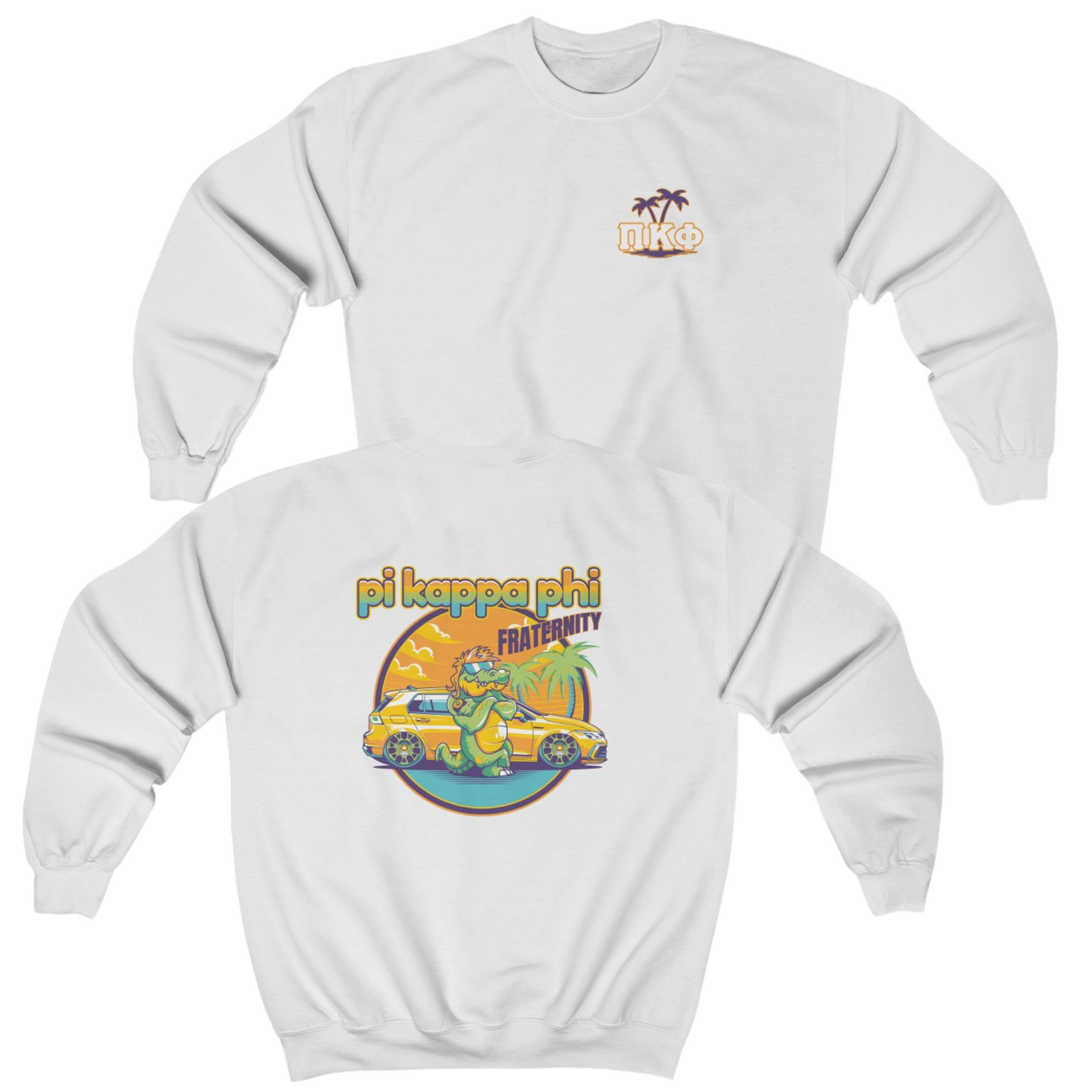 White Pi Kappa Phi Graphic Crewneck Sweatshirt | Cool Croc | Pi Kappa Phi Apparel and Merchandise