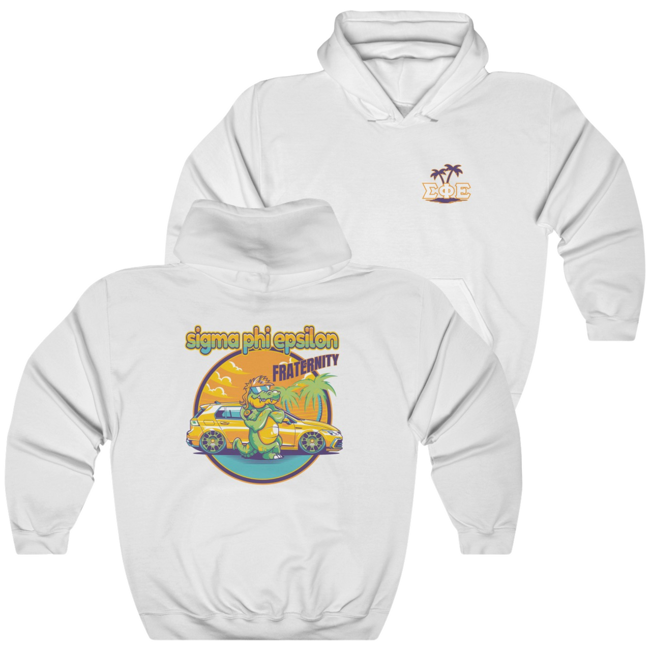 White Sigma Phi Epsilon Graphic Hoodie | Cool Croc | SigEp Clothing - Campus Apparel