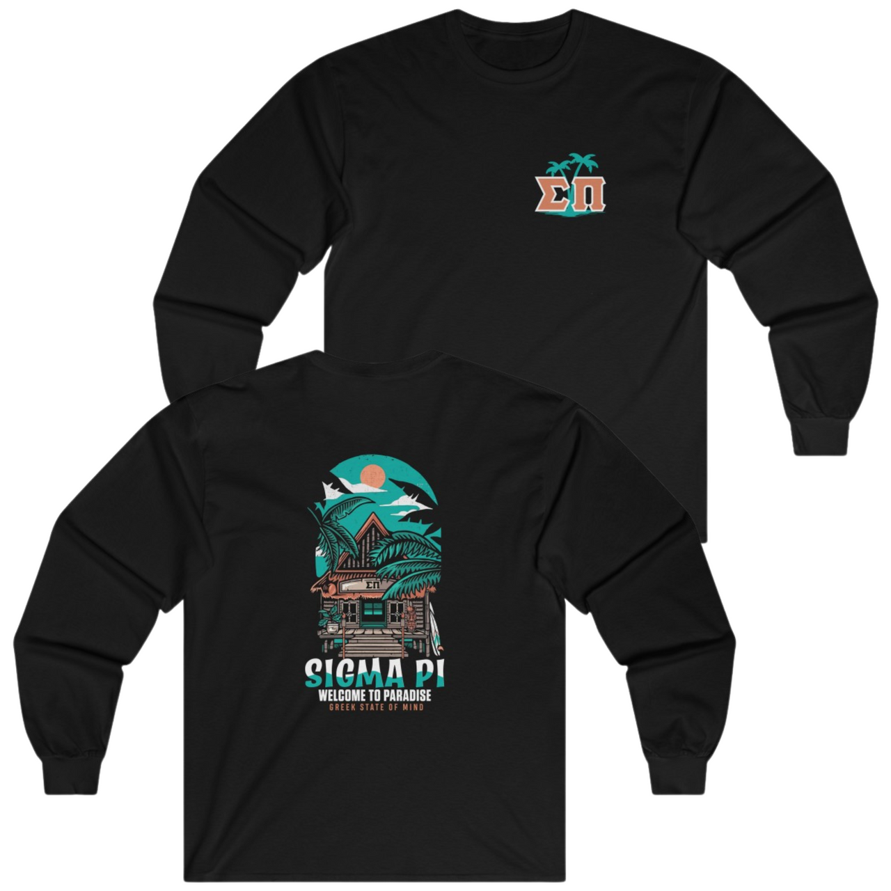 Black Sigma Pi Graphic Long Sleeve T-Shirt | Welcome to Paradise | Sigma Pi Apparel and Merchandise