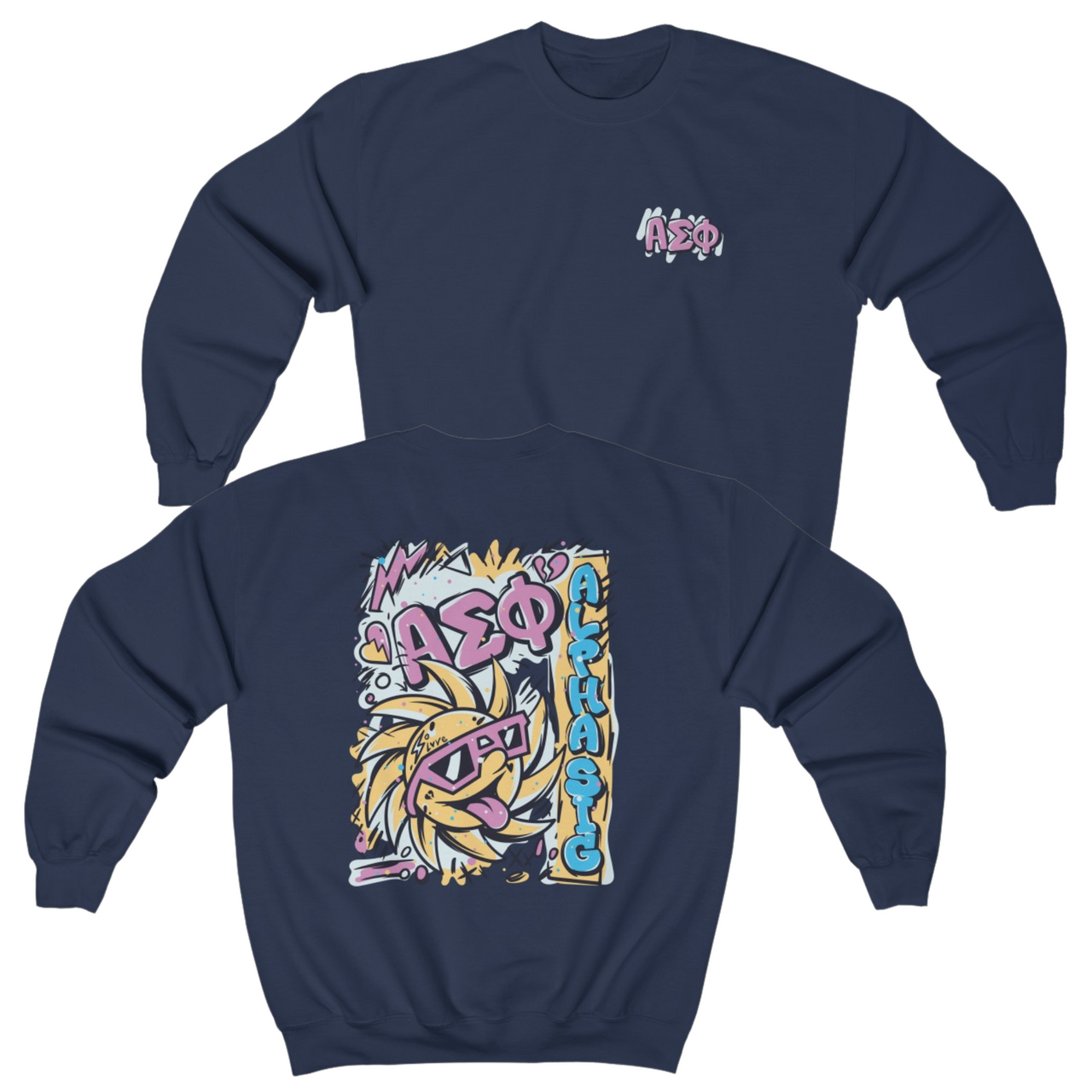 Navy Alpha Sigma Phi Graphic Crewneck Sweatshirt | Fun in the Sun | Alpha Sigma Phi Fraternity Shirt 