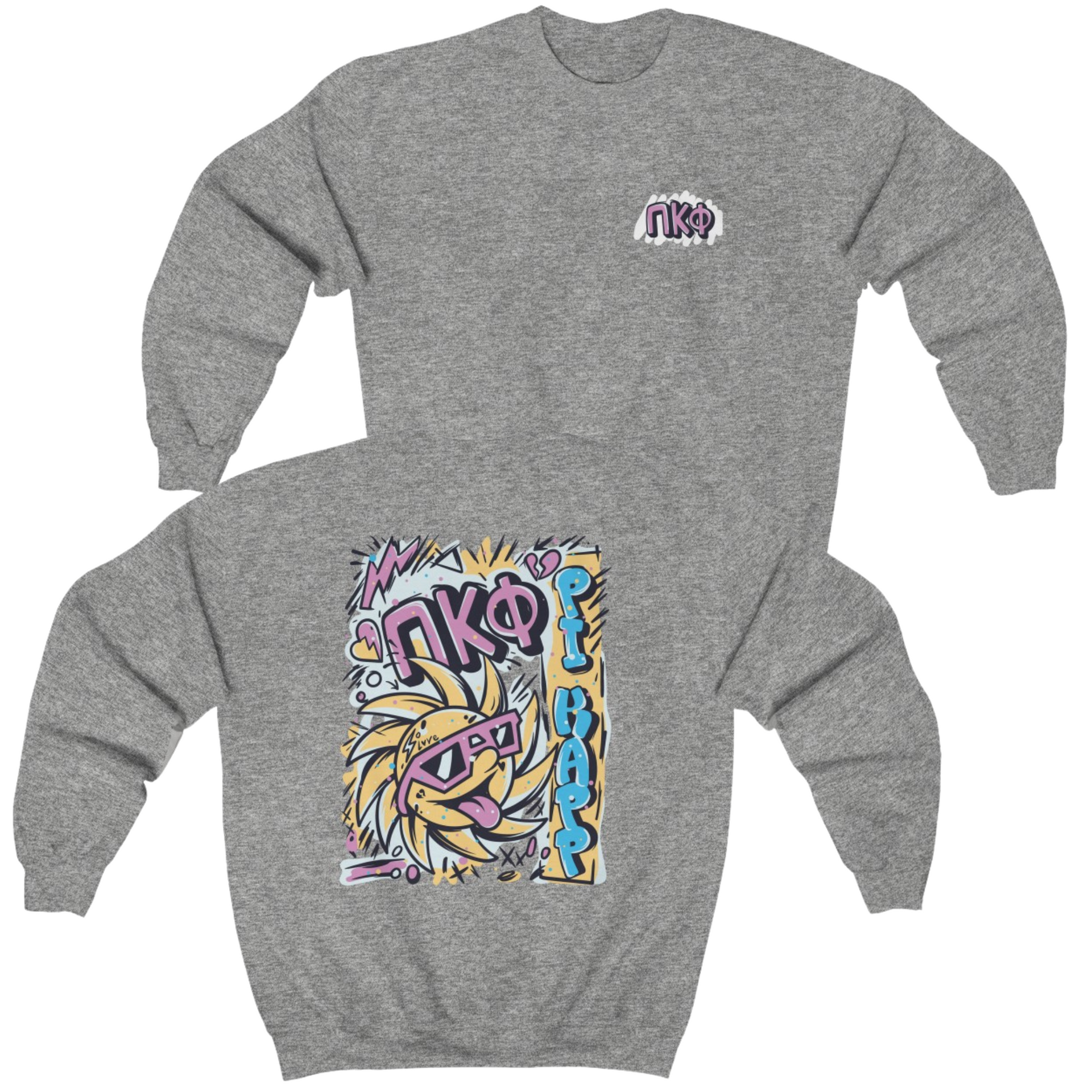 Grey Pi Kappa Phi Graphic Crewneck Sweatshirt | Fun in the Sun | Pi Kappa Phi Apparel and Merchandise 