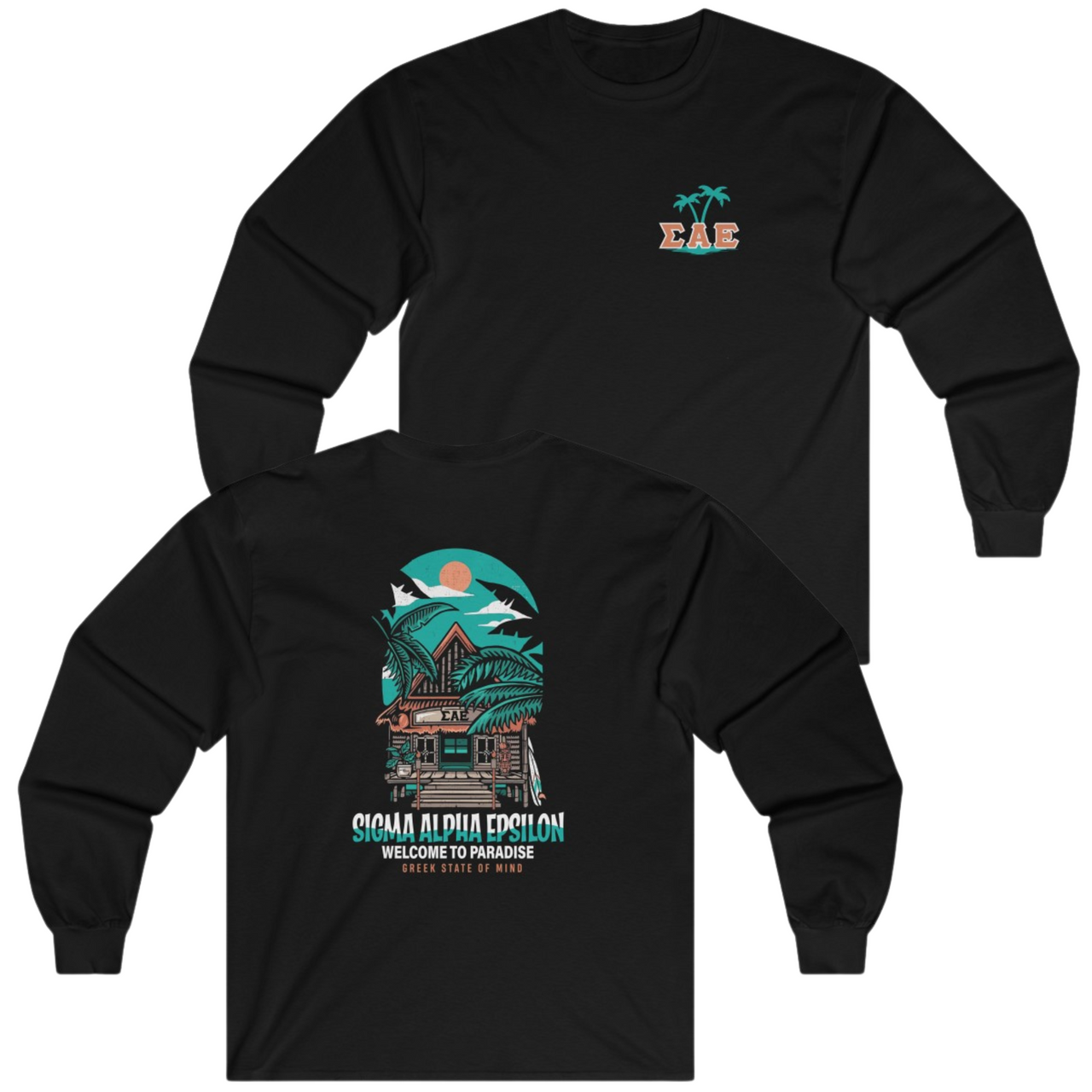 Black Sigma Alpha Epsilon Graphic Long Sleeve T-Shirt | Welcome to Paradise | Sigma Alpha Epsilon Clothing and Merchandise