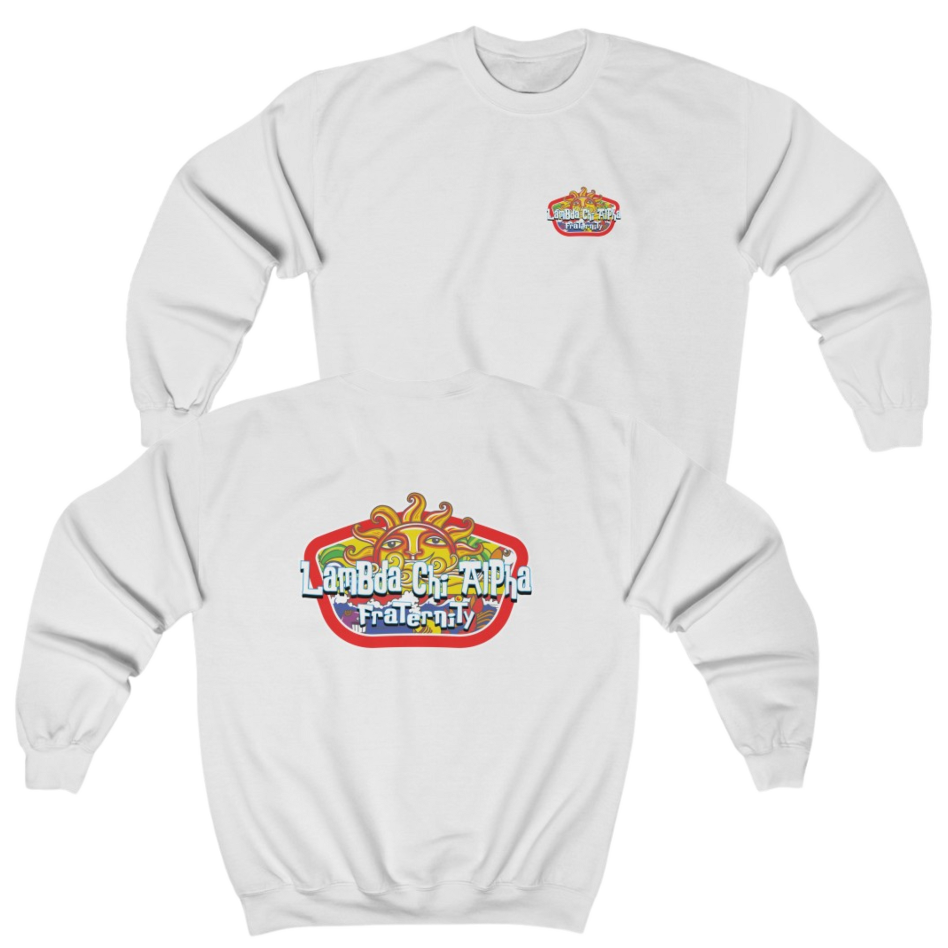 White Lambda Chi Alpha Graphic Crewneck Sweatshirt | Summer Sol | Lambda Chi Alpha Fraternity Shirt 