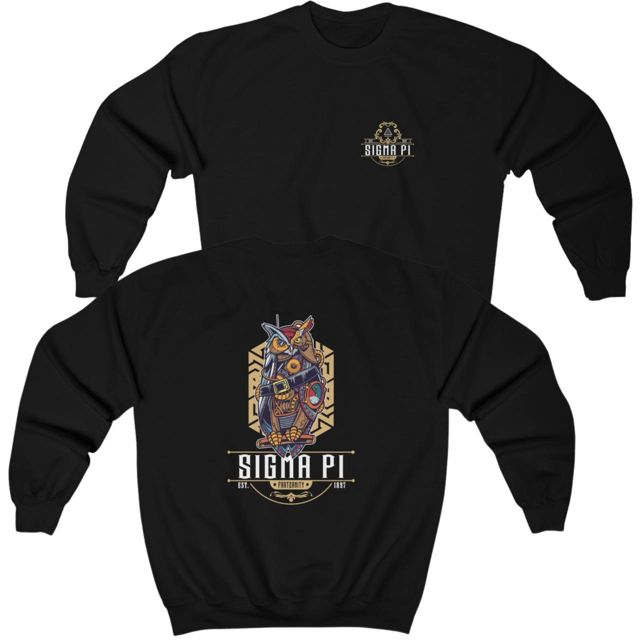 Sigma Pi Graphic Crewneck Sweatshirt | Steampunk Owl | Sigma Pi Apparel and Merchandise 